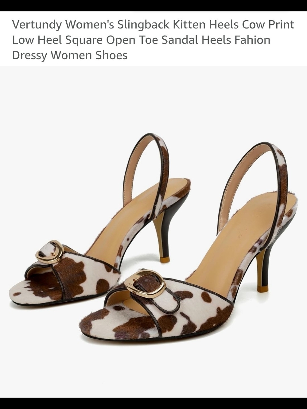 Women’s Cow-Print Slingback Kitten Heels - Brown/White